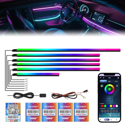 Dreamcolor Acrylic Interior Car Lights 6 in 1 RGB LED Strip Lights with APP Control 252 Color Modes DIY Fiber Optic Ambient Lighting Kits Music Car Neon Light Kits New Version (dreamcolor 6 lights(new))