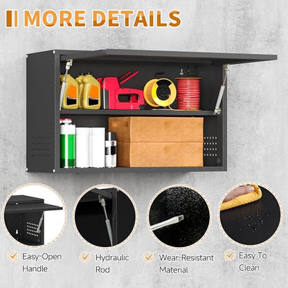 Metal Garage Wall Cabinet with Up (Black / 19.7"H Wall Cabinet(1-Door))