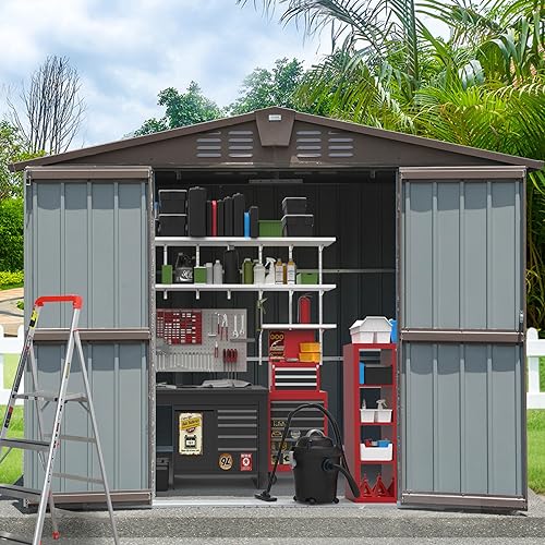 Domi Outdoor Storage Shed 8.2' x 6.2' (8' x 6' Gable Roof / Brown)