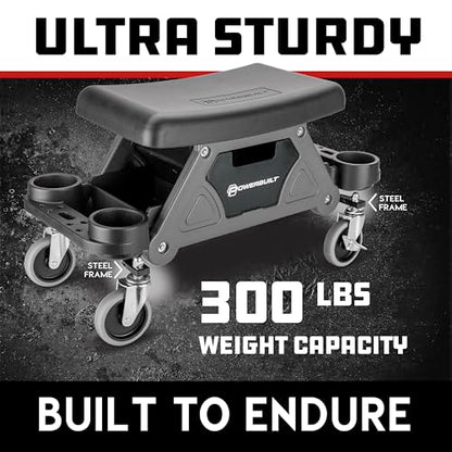 Heavy Duty Utility Rolling Seat Upgraded with Padding (Foam Cushion)