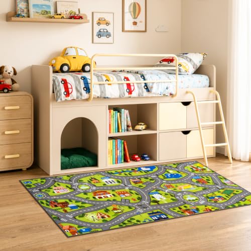 Kids Rug Play Mat (Green City1 / 2'8" x 5')