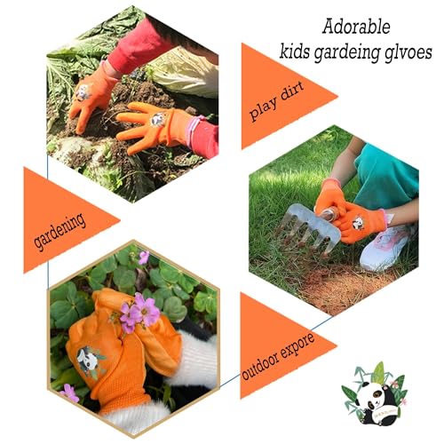 2 Pairs Kids Gardening Gloves (Orange (Pack of 2) / Small (Age 2-3))