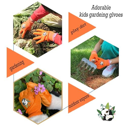 2 Pairs Kids Gardening Gloves (Orange (Pack of 2) / Medium (Age 4-5))