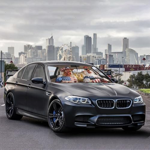 Rooster American Flag Chicken Car Windshield Sunshade Umbrella Car Foldable Umbrella Sunshade for Front Window UV Reflector Auto Windshield Umbrella Sun Shades Cover for Most Vehicles 57'' X 30 (57'' X 30'' / JSDK-58A)