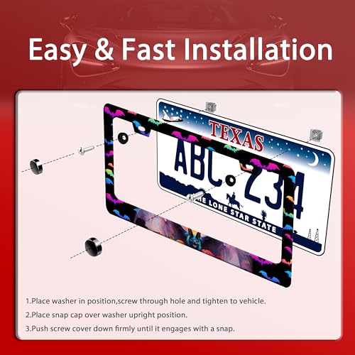 Bat License Plate Frame Funny Gothic License Plate Frames Stainless Steel Accessories Cars Decor with 2 Holes and Screws Reusable Fits Standard Us Ca Vehicles License Plate Holder 12.2 X 6 Inch (Bat)