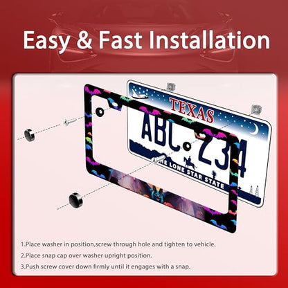 Bat License Plate Frame Funny Gothic License Plate Frames Stainless Steel Accessories Cars Decor with 2 Holes and Screws Reusable Fits Standard Us Ca Vehicles License Plate Holder 12.2 X 6 Inch (Bat)