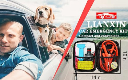 Auto Emergency Kits Vehicles with Jumper Cables headlamp Car Safety Kits (Sky Blue)