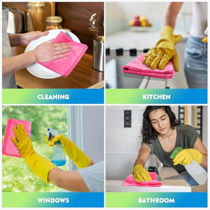 Pink Microfiber Cleaning Cloth 12 Pack (Pink / 12.5 x 12.5 Inch)