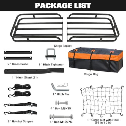 53" x 19" Hitch Mount Cargo Carrier Basket 500LB Capacity with Hitch Stabilizer (53" x 19" x 5")