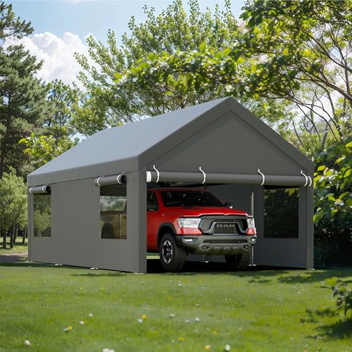 JY QAQA 10x20 FT Heavy Duty Carport with Removable Side Walls and Doors (Gray / 10x20 FT)