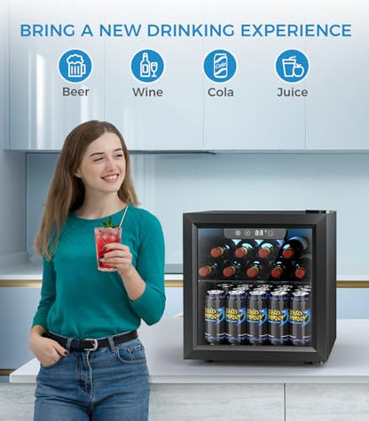 48 Can Beverage Refrigerator Mini Fridge Cooler Glass Door for Beer Soda or Wine (Black)