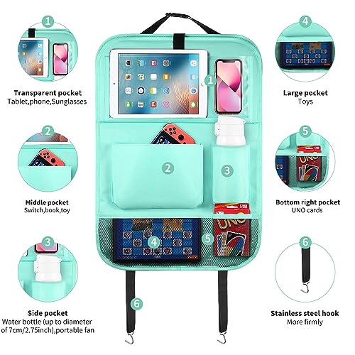 Car Backseat Organizer with Foldable Tablet Holder (Light Blue-3 / 2 Pack with Food Tray)