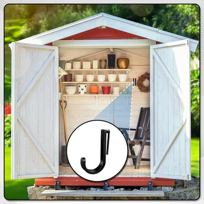 4 Pcs J Tool Hooks Plastic Multi Purpose Shed Accessories for Wall Black Shed Hanger Storage for Garage Hanging Shovel Rake Sports Equipment