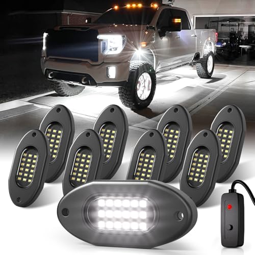 Pure White Rock Lights for Trucks 8 Pods with Switch 6000K (Pure White / 8 Pods)
