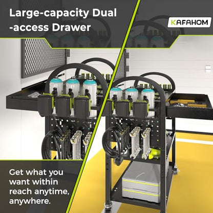 Power Tool Cart with Charging Station (Black-with Drawer and Power)