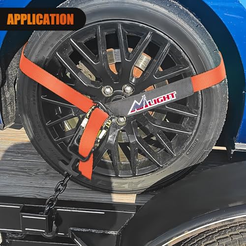 2" x 96" Lasso Style Car Tie Down Straps with Chain Hook Anchors (4Pcs 2in x 96in Wheel Straps)