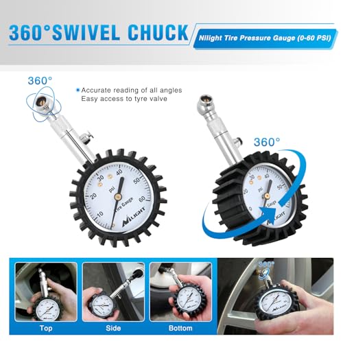 Tire Pressure Gauge 60PSI Stainless Steel Air Chucks (60psi Tire Gauge)