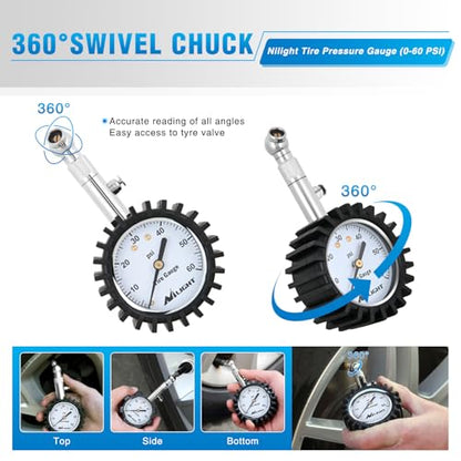 Tire Pressure Gauge 60PSI Stainless Steel Air Chucks (60psi Tire Gauge)