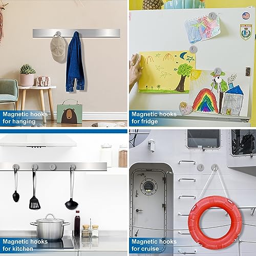 Magnetic Hooks for Cruise Cabins 85LBS Heavy Duty Magnet Hook 12P (Silver / 0.98in)