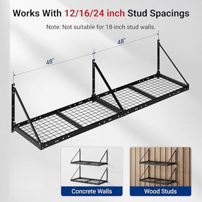 2 Pack 2x4 ft Garage Wall Shelving with 4 Hooks