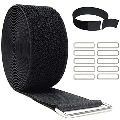 2" x32ft Reusable Cinch Strap with 20 Metal Buckles (2in x 32ft Black)