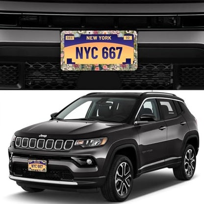 3D License Plate Frame Embroidered Floral Pattern Stainless Steel License Plate Frames Holder Covers Rust (Embroidery Floarl)