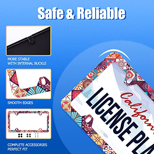 Boho Stitching Tile License Plate Frame Stainless Steel Accessory12.3x6.3In (Stitching Tile Boho Pattern)