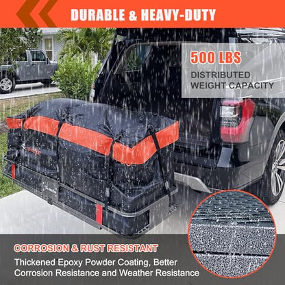 Hitch Mount Cargo Carrier Rack Basket 60"*20"*6"+Waterproof Bag 16 Cu.Ft (60"*20"*6")
