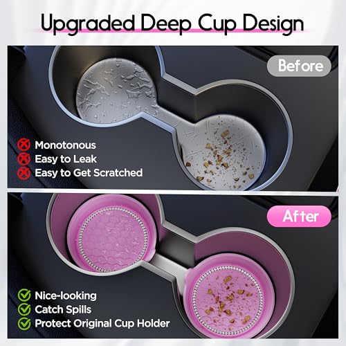 4 Pack Car Cup Holder Coaster Bling Crystal Rhinestone Car Interior (Pink / 4 Pack)