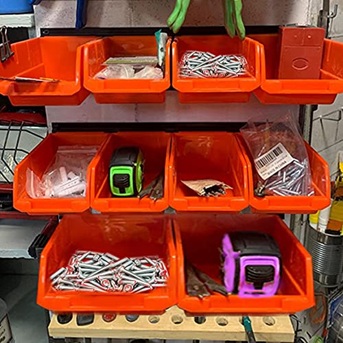 10 Bin Wall Mounted Plastic Storage Bins Hanging Organizer Bins (Orange / 10Bins+3Rails)