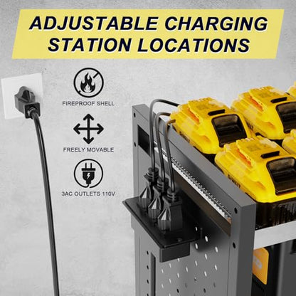 6 Tier Large Power Tool Organizer Cart with Charging Station (Black)