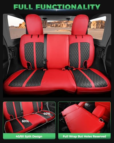for Jeep Wrangler Leather Custom Car Seat Covers Full Set 4 Door (Red & Black / JK 13-17 4 Door)