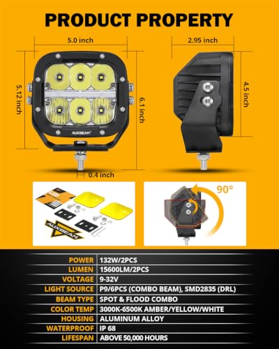 XP Ultra Series 5 Inch LED Pod Lights Offroad Light with Amber DRL (XP-Ultra 5 Inch Amber/White Combo & DRL)