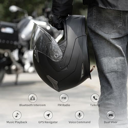 Motorcycle Helmet Bluetooth 5.0 Integrated New EPS FreedConn BM2 (Red / Medium)