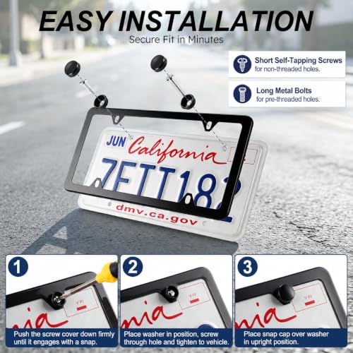 4 Holes Stainless Steel License Plate Frames (Black)
