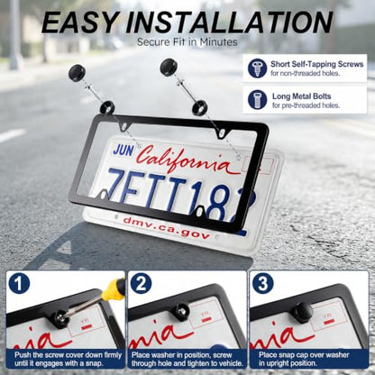 4 Holes Stainless Steel License Plate Frames (Black)