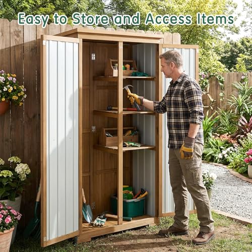Outdoor Storage Cabinet with Shelf (Brown / 32.3" X 66.3" X 16")