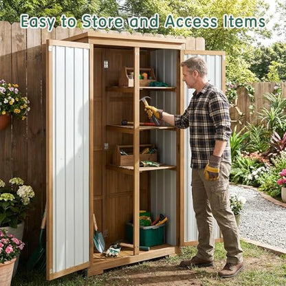 Outdoor Storage Cabinet with Shelf (Brown / 32.3" X 66.3" X 16")