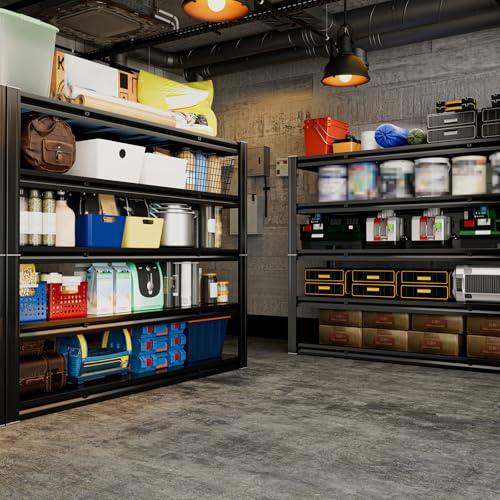 5 Tier 60" W x 20" D x 72" H Garage Shelving Metal Storage Rack 3000LBS Garage Shelving Heavy Duty Adjustable Storage Shelves Unit for Industrial Warehouse Basement Utility Shelf (Black-hidden Hole / 60"W x 20"D x 72"H)