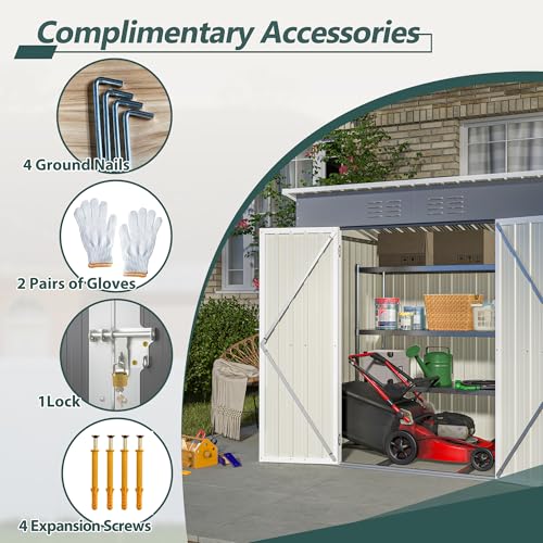 6x4 FT Outdoor Metal Storage Shed with Lockable Door & Floor Frame (Gray / 6x4 Ft)