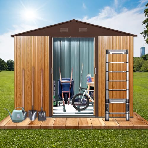 6x8 FT Outdoor Storage Shed (6x8 FT/No Window / Coffee)