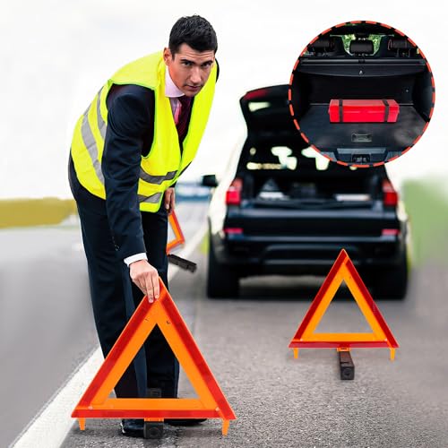 3Pack Car Warning Triangle Heavy Reflective Warning Road Safety Triangle Kit Suitable for car Breakdown and Temporary Parking on the Road (Red-L-3)
