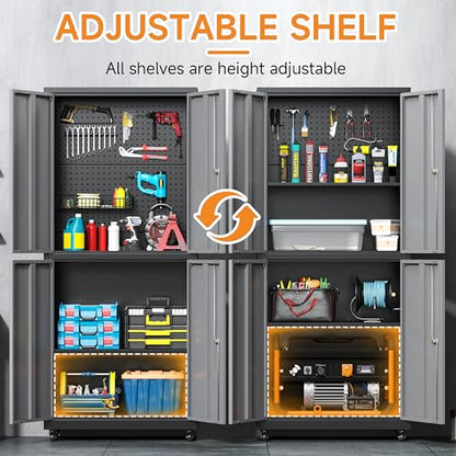 71" H Metal Tool Storage Cabinet with Lock and Wheels (Black&gray / 71"H(4-Door))