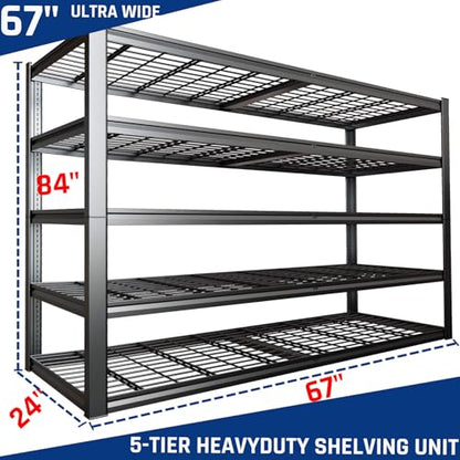 67" Wide 5 Tier Garage Shelving Unit (67"Wx24"Dx84H | 5 Tier)
