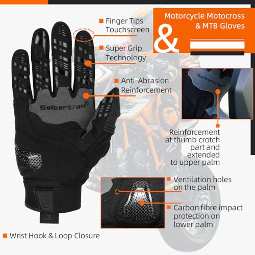SPS 2 Unisex Touchscreen Road Racing Motorcycle MTB Sports Gloves Also fit BMX MX ATV Mountain Bike Bicycle Cycling Off (Black SPS-2 / M Adult)