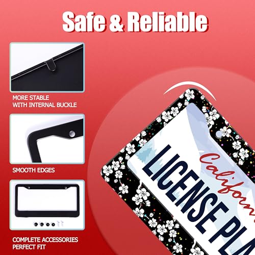 White Cherry Blossoms License Plate Frame Stainless Steel with Screws (Cherry Blossoms)