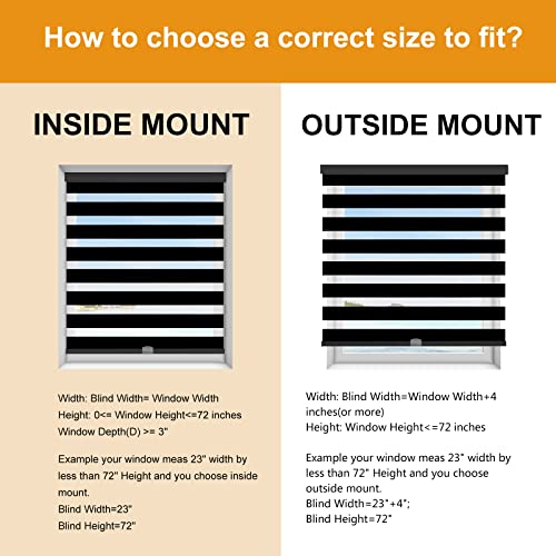 Cordless Zebra Blinds for Windows (34"w X 64"h / Black)