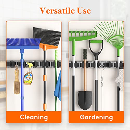 Mop and Broom Holder Organizer Wall Hanging Mount (Gray)