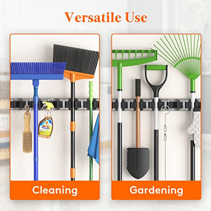 Mop and Broom Holder Organizer Wall Hanging Mount (Gray)