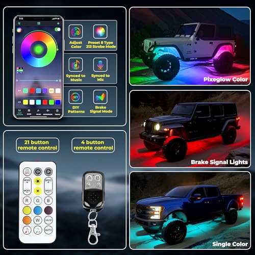 8 Pods 168 LEDs 5 Sides RGB Rock Lights for Truck (8 pods)